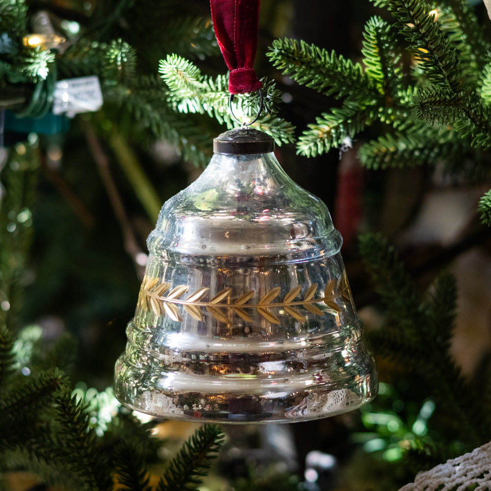 Garland Etched Mercury Glass Bell Shaped Ornament