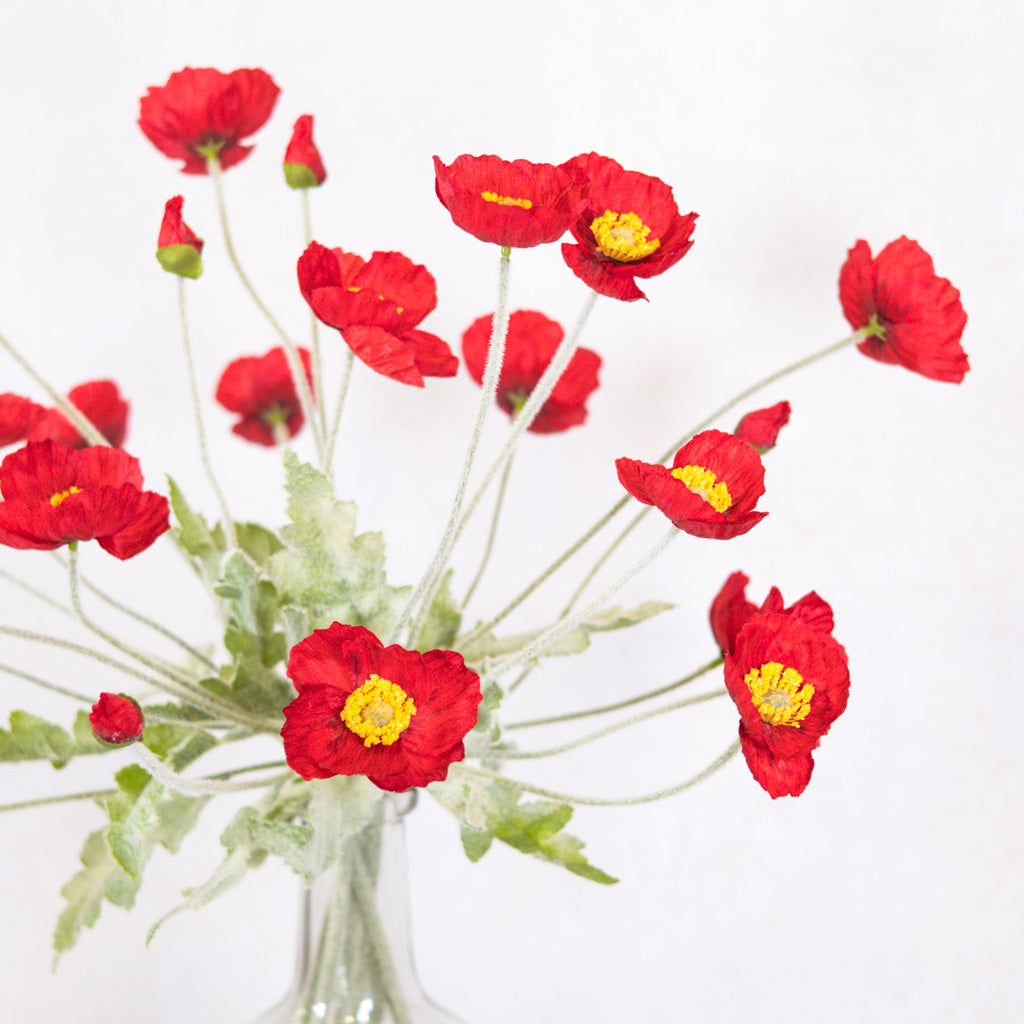 Red Poppy Spray Stem