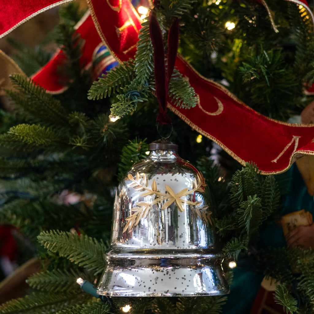 Leaf Etched Mercury Glass Bell Shaped Ornament