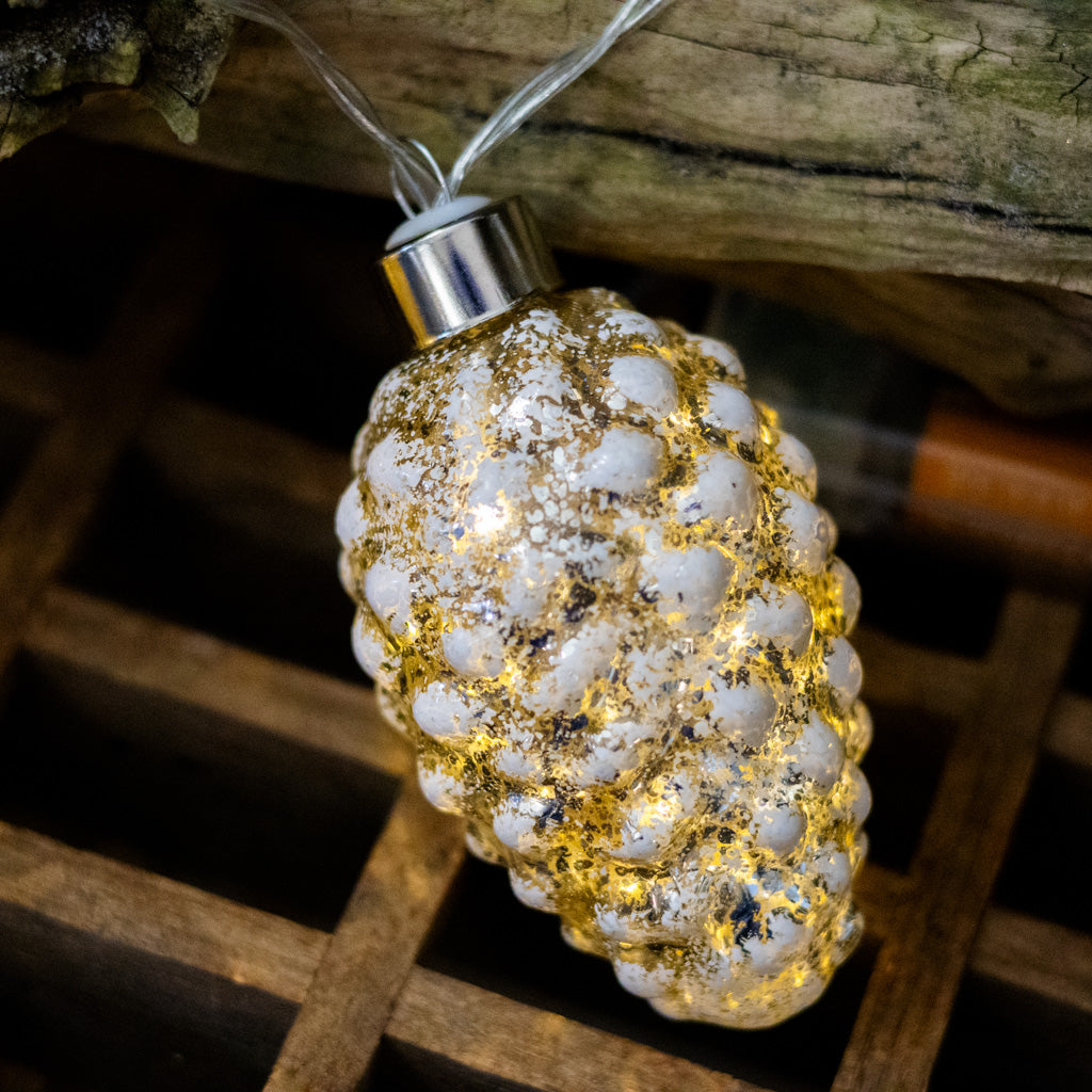 LED Mercury Glass White Pinecone Garland