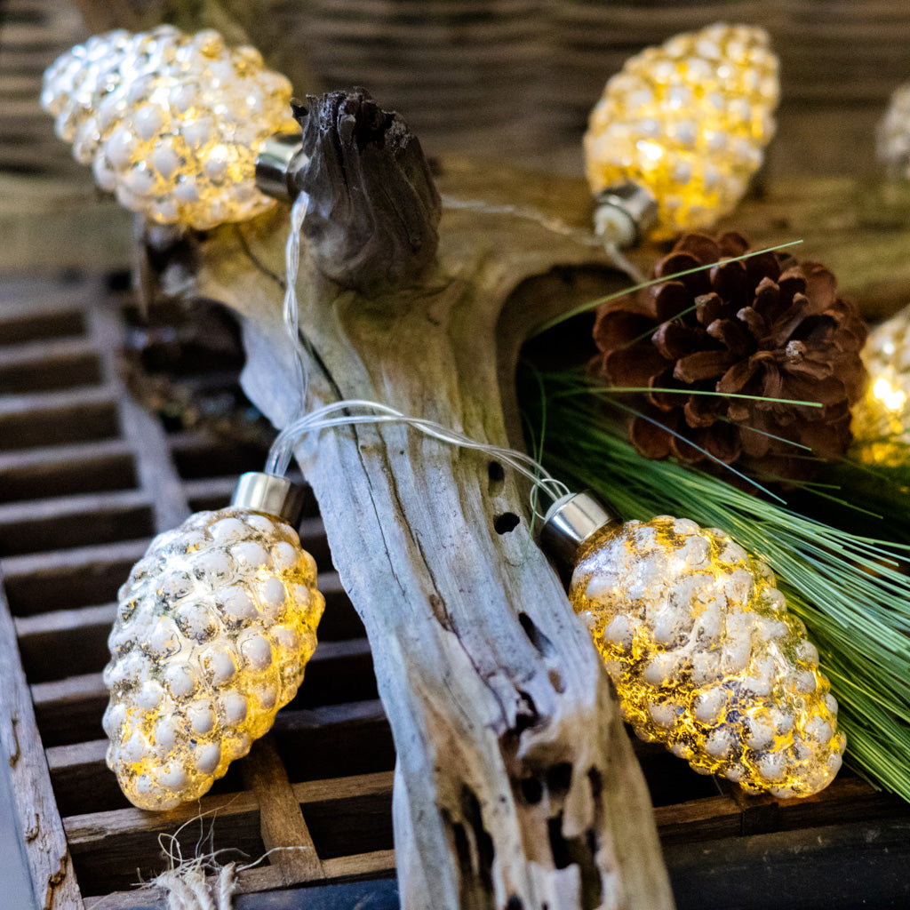 LED Mercury Glass White Pinecone Garland