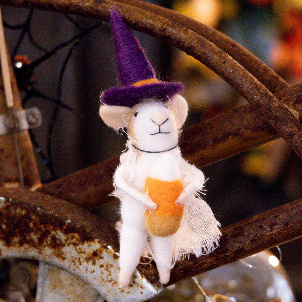 Wool Felt Halloween Mouse with Candy Corn