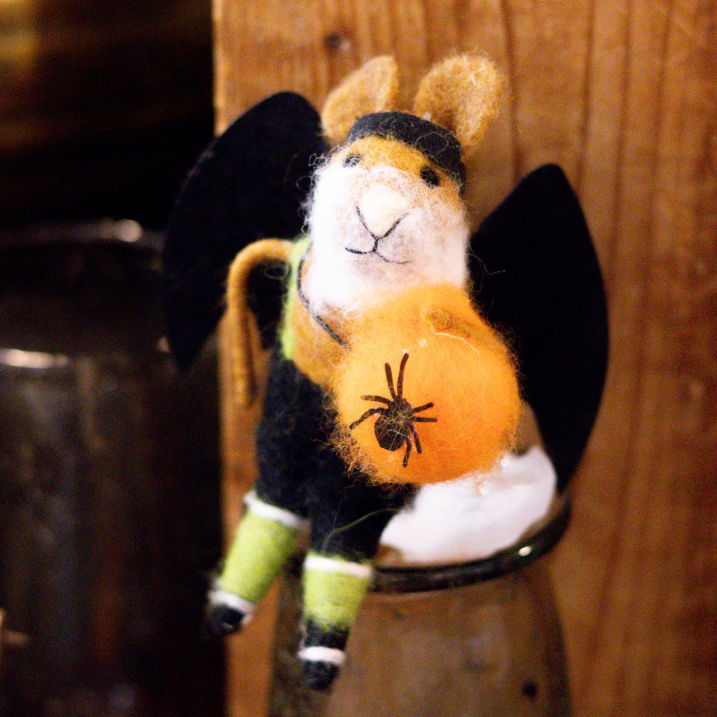 Wool Felt Halloween "Bat" Mouse with Pumpkin