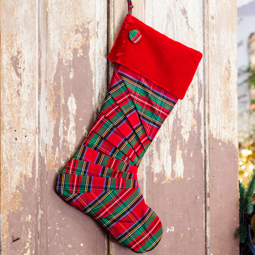 Pleated Paid Body and Velvet Red Cuff Stocking