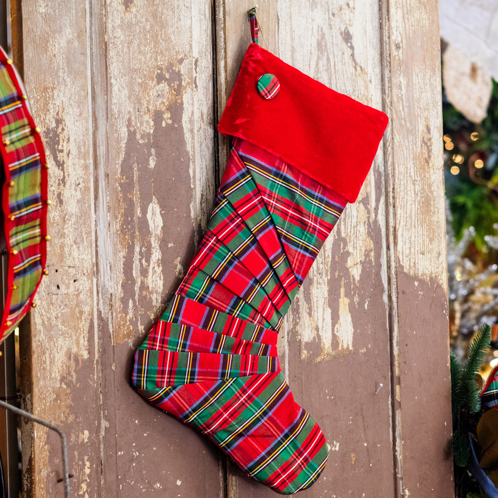 Pleated Paid Body and Velvet Red Cuff Stocking