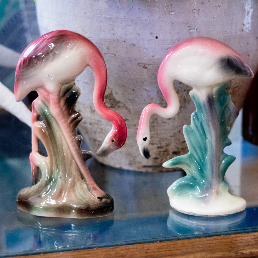 1950’s Ceramic Flamingos Grazing Set of Two