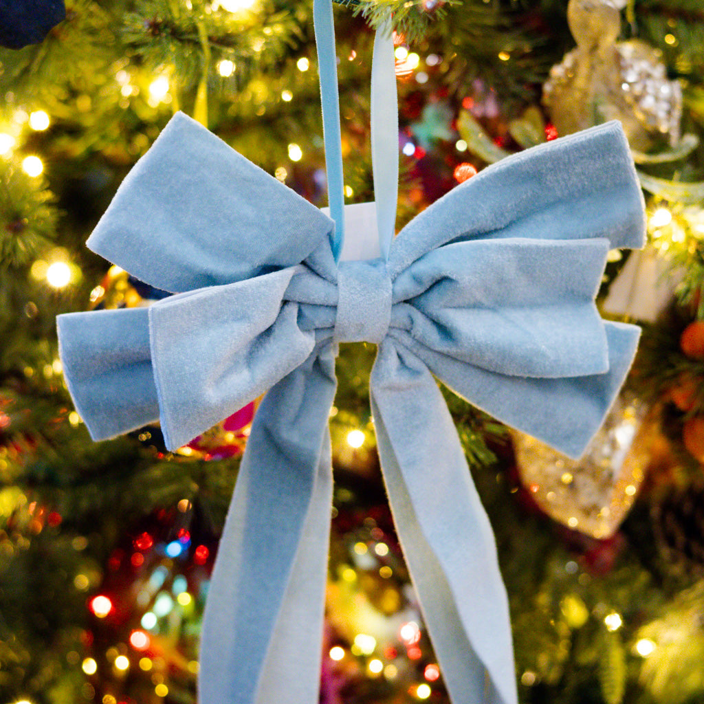 Baby Blue Velvet Bow with Tail Clip