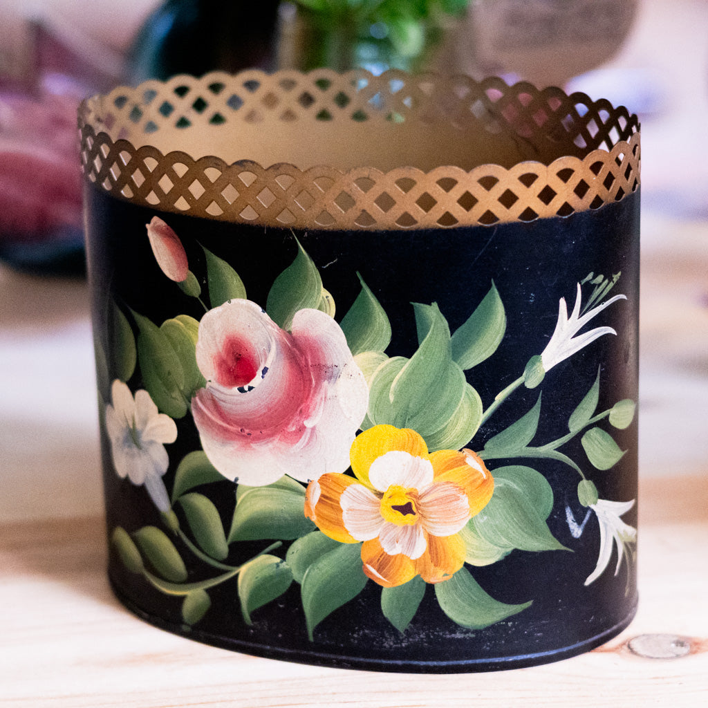 Vintage Floral Metal Oval Tole