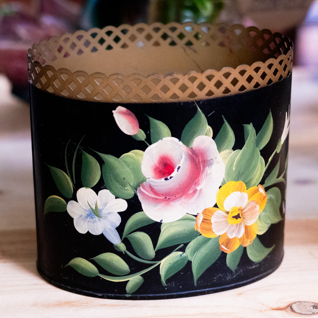 Vintage Floral Metal Oval Tole