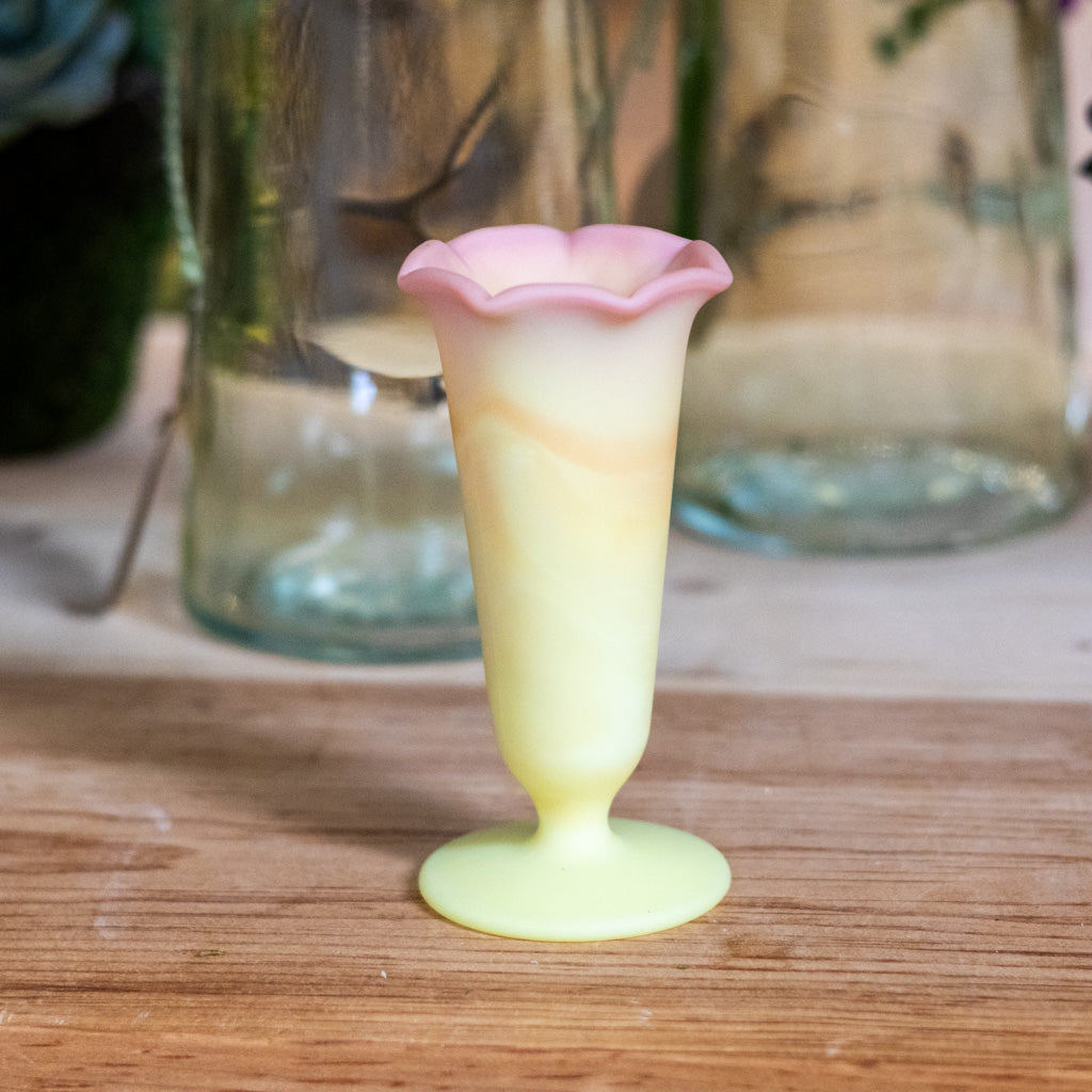 Vintage Fenton Handmade Yellow/Pink Bud Vase