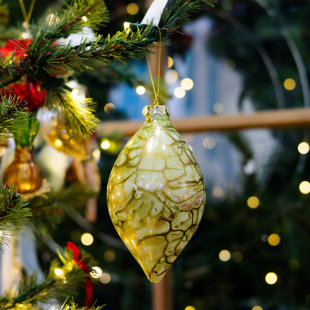 Green Glass Marbled Finial Ornament