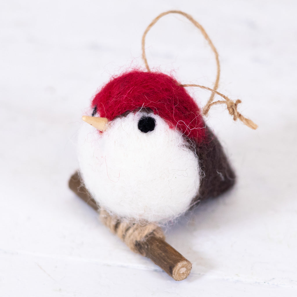 Felt Red White Robin with Brown Tail