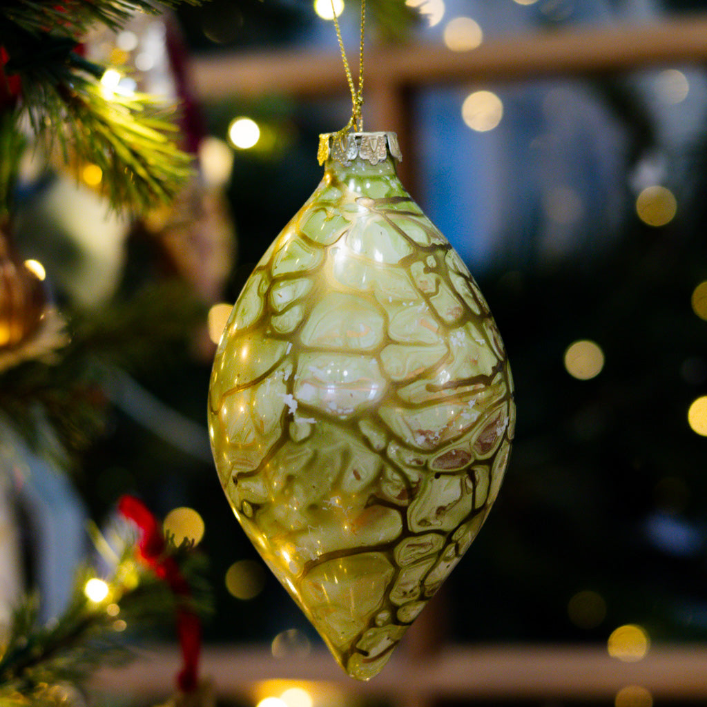 Green Glass Marbled Finial Ornament