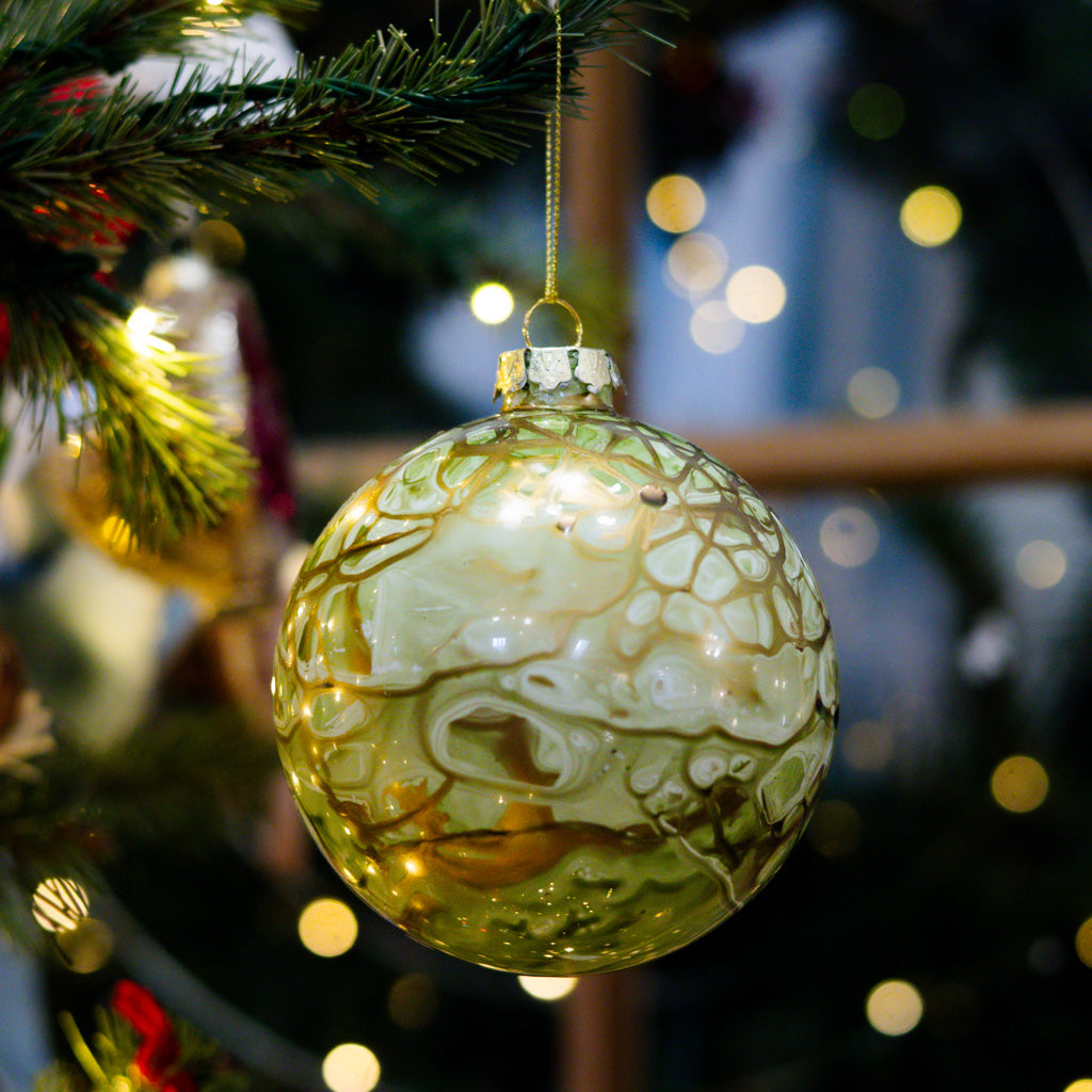 Green Glass Marbled Ball Ornament