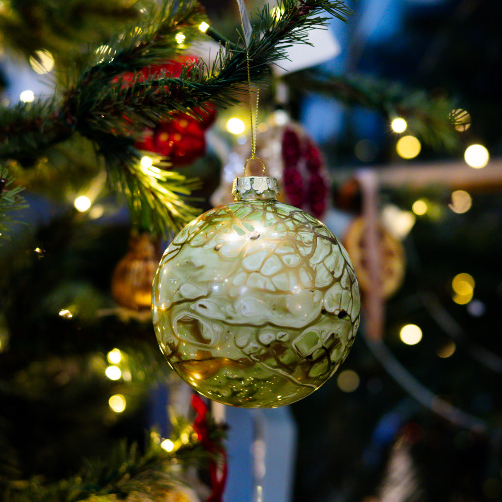 Green Glass Marbled Ball Ornament