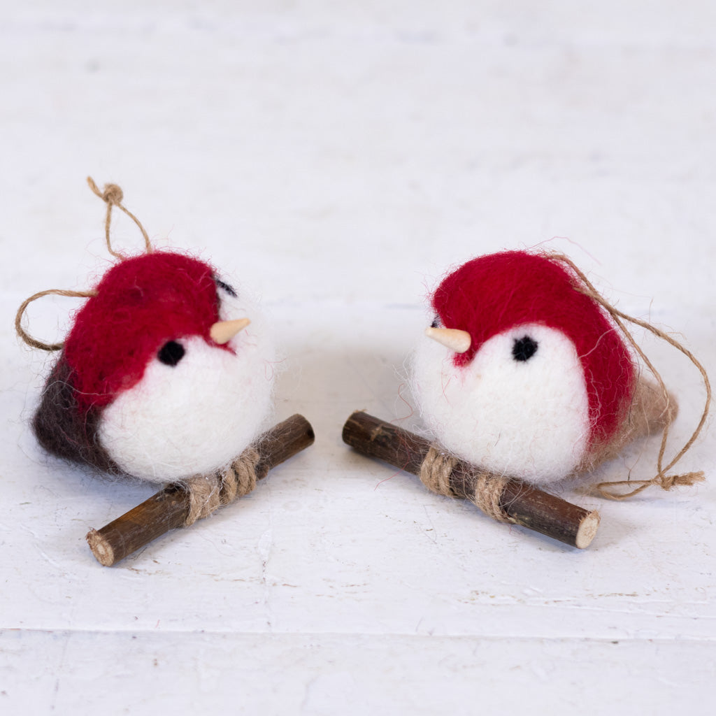 Felt Red White Robin with Brown Tail