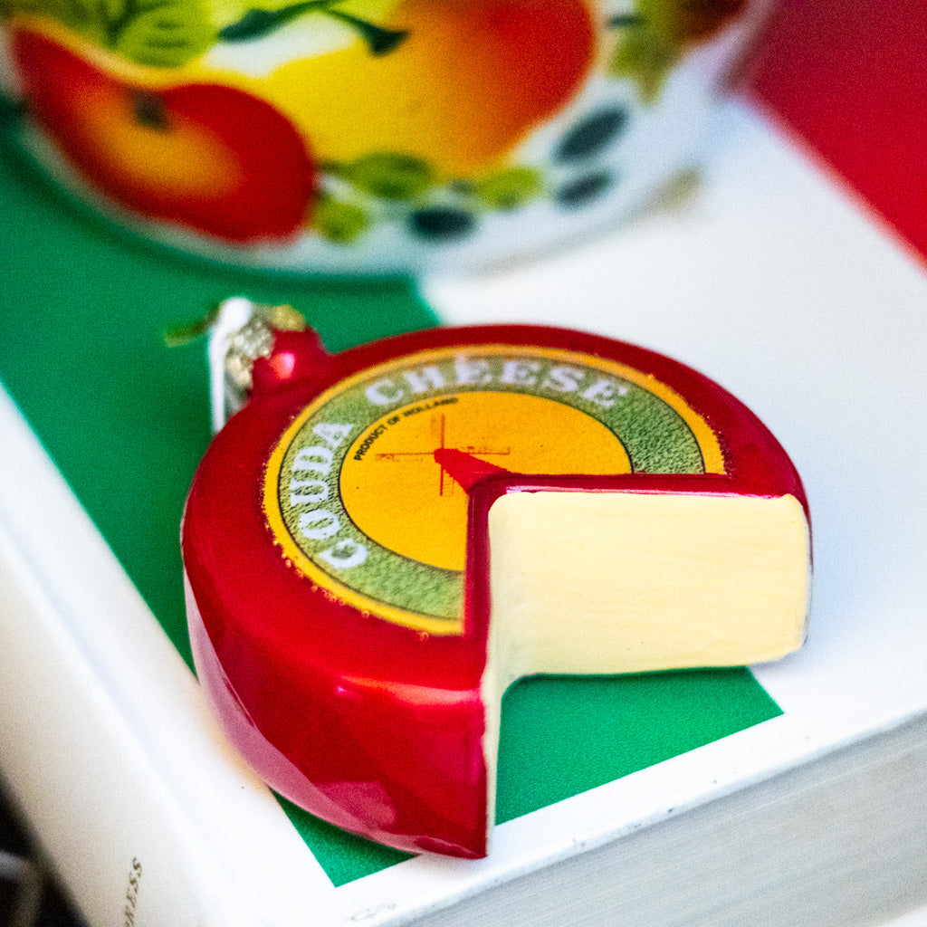 Gouda Cheese Wheel Glass Ornament
