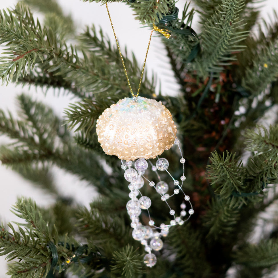 Painted Resin Jelly Fish with Iridescent Tentacles Ornament