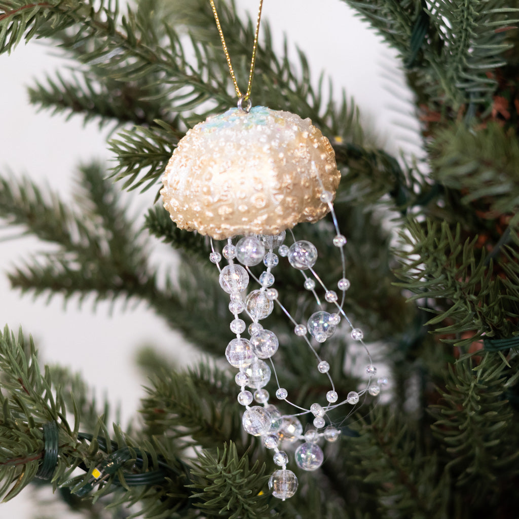 Painted Resin Jelly Fish with Iridescent Tentacles Ornament