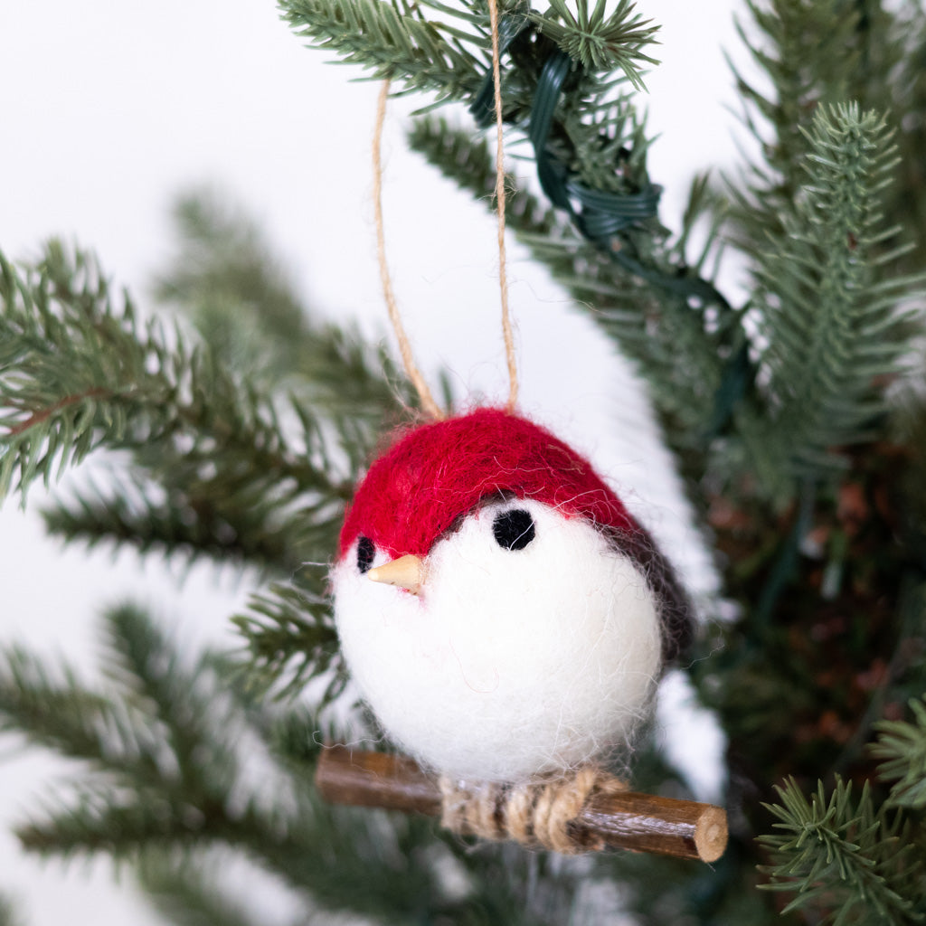 Felt Red White Robin with Brown Tail