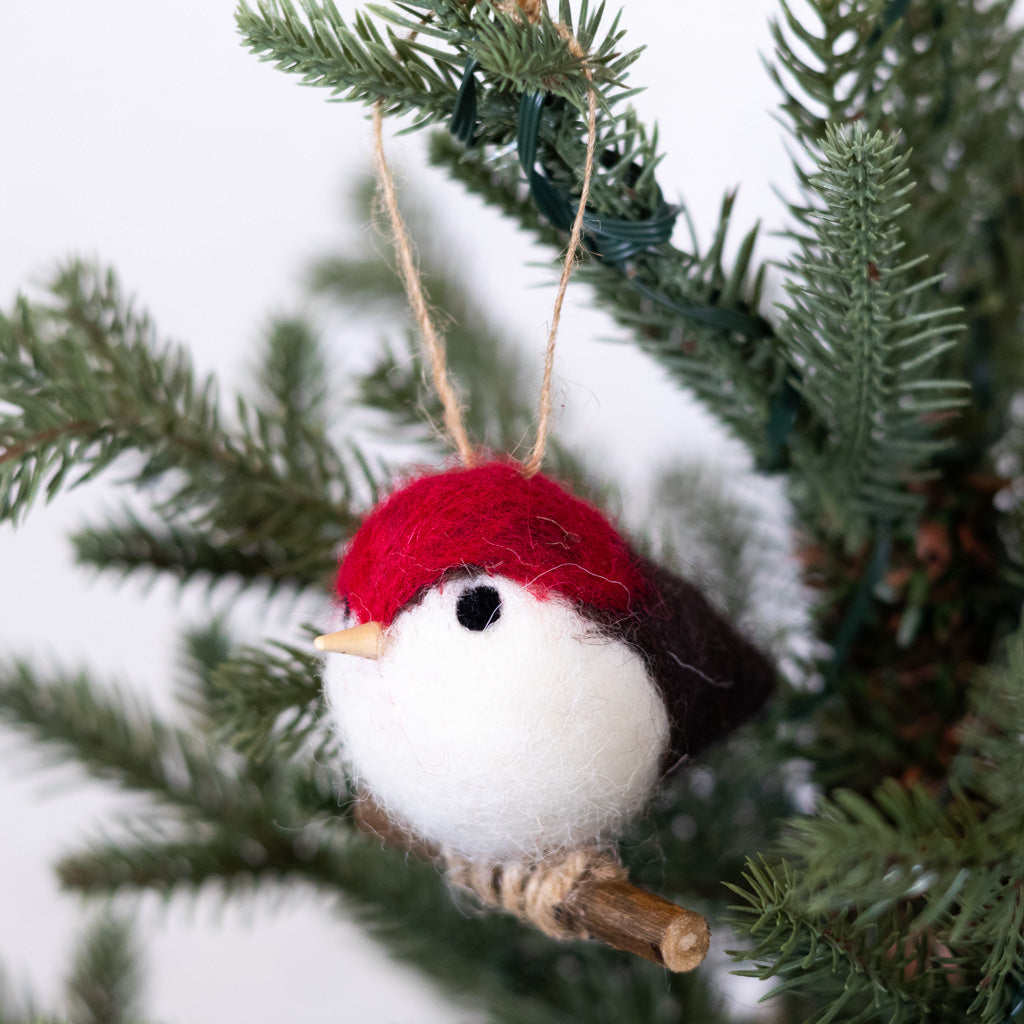 Felt Red White Robin with Brown Tail