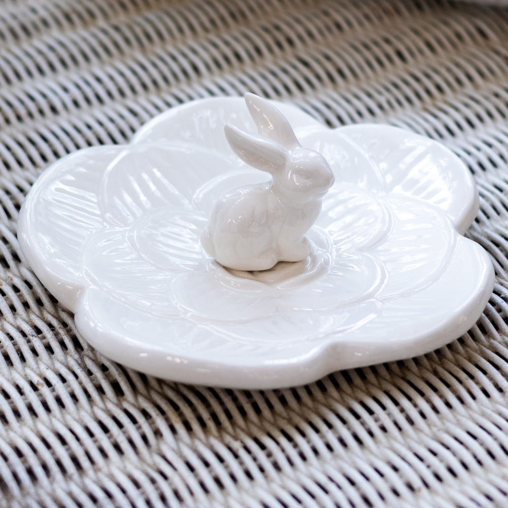 Sitting Rabbit Dish White Ceramic