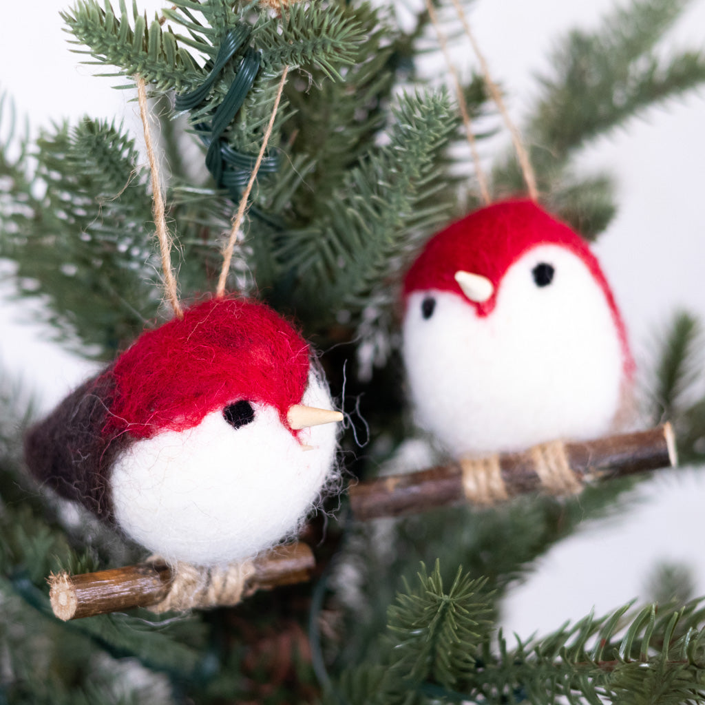 Felt Red White Robin with Brown Tail
