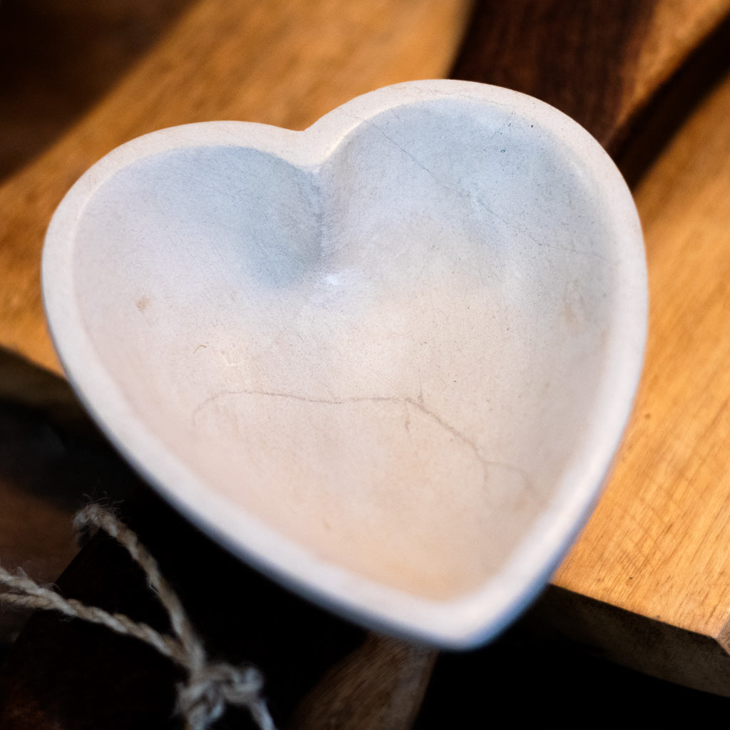 Hand-Carved White Stone Heart Bowl