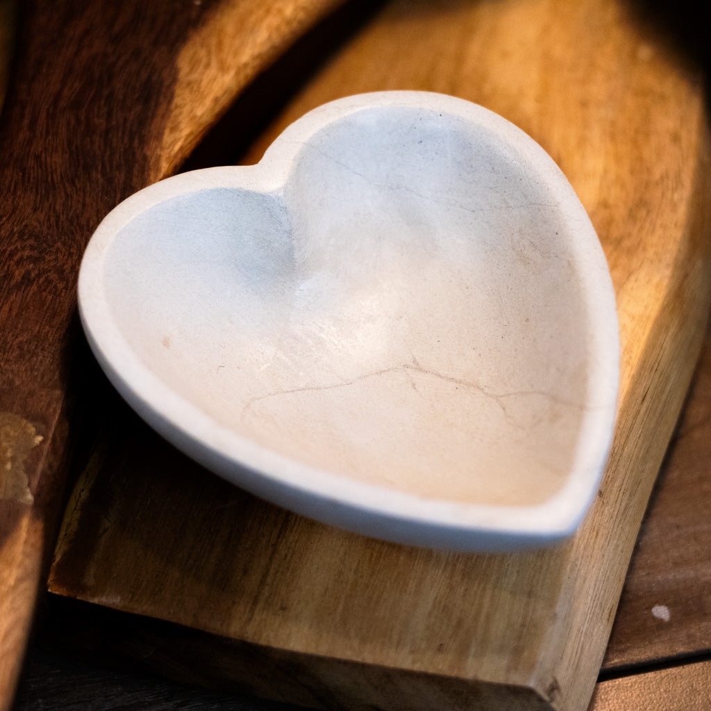 Hand-Carved White Stone Heart Bowl