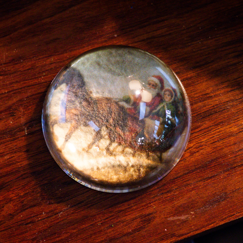 Santa in Sleigh Glass Paperweight