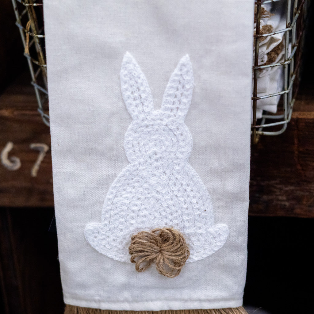 Tea Towel with White Embroidered Easter Bunny