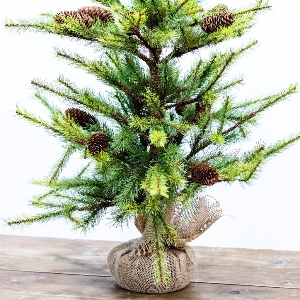 Tall Pine Pinecone Tree with Burlap Bag