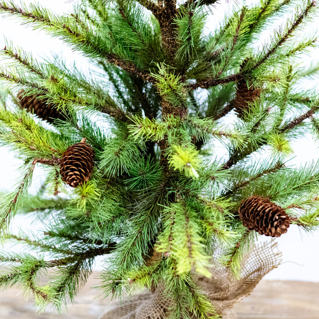 Tall Pine Pinecone Tree with Burlap Bag