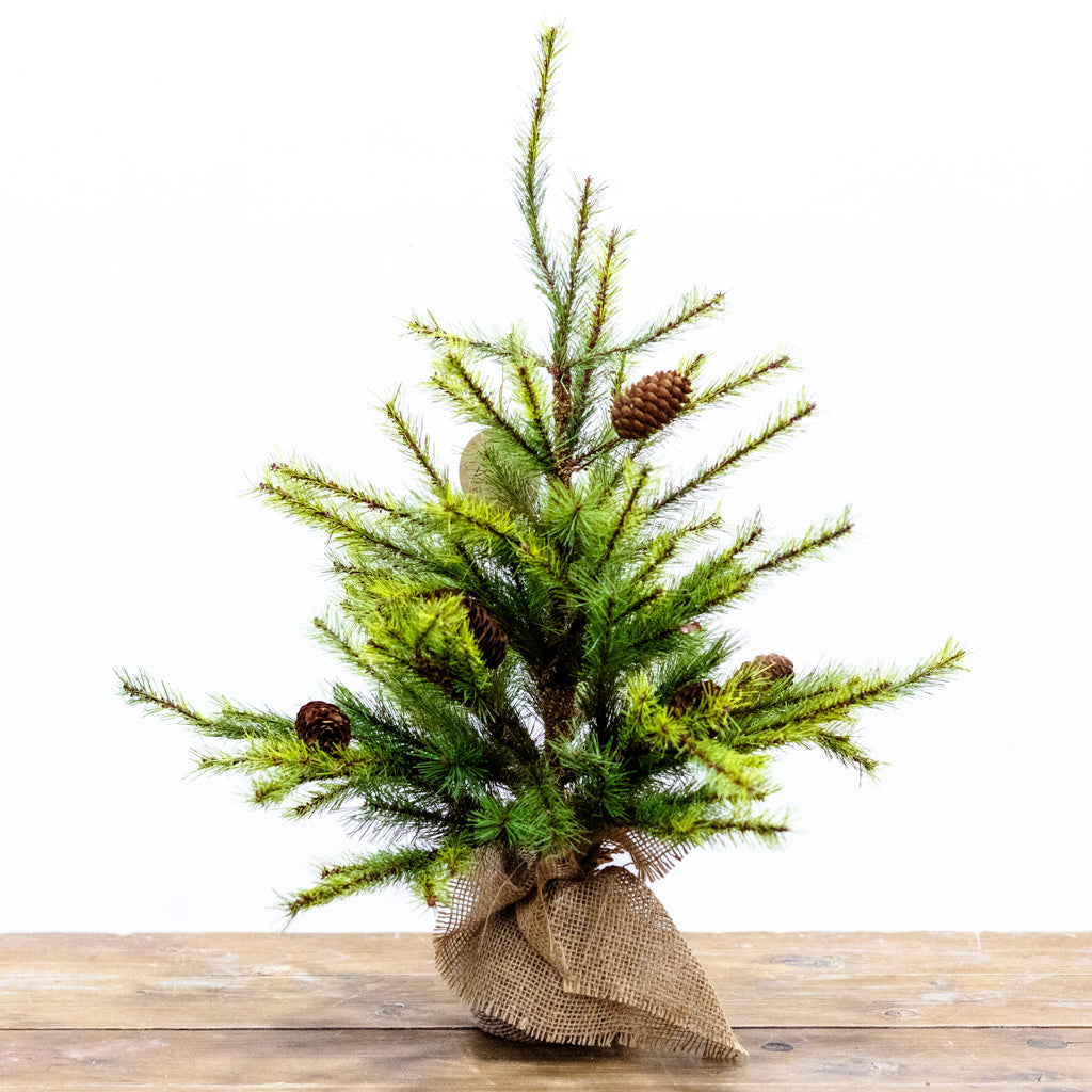 Short Pine Pinecone Tree with Burlap Bag