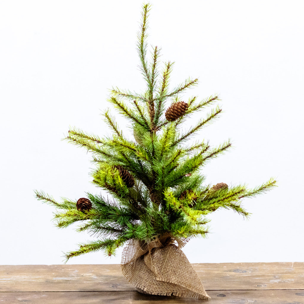 Short Pine Pinecone Tree with Burlap Bag