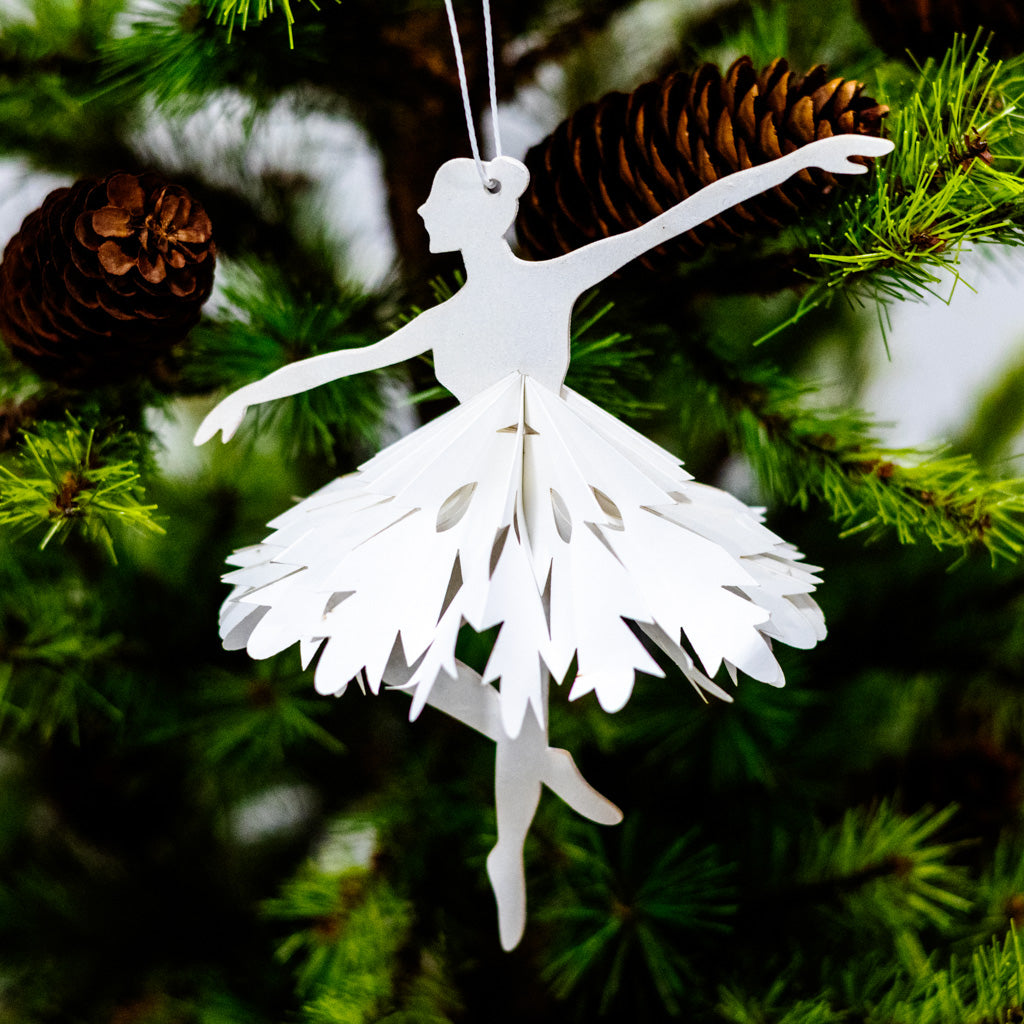 White Paper Plywood Winter Ballerina Ornament