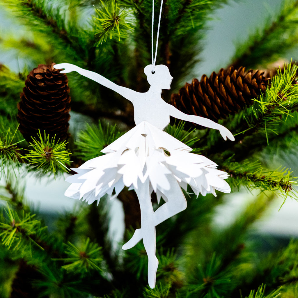 White Paper Plywood Winter Ballerina Ornament