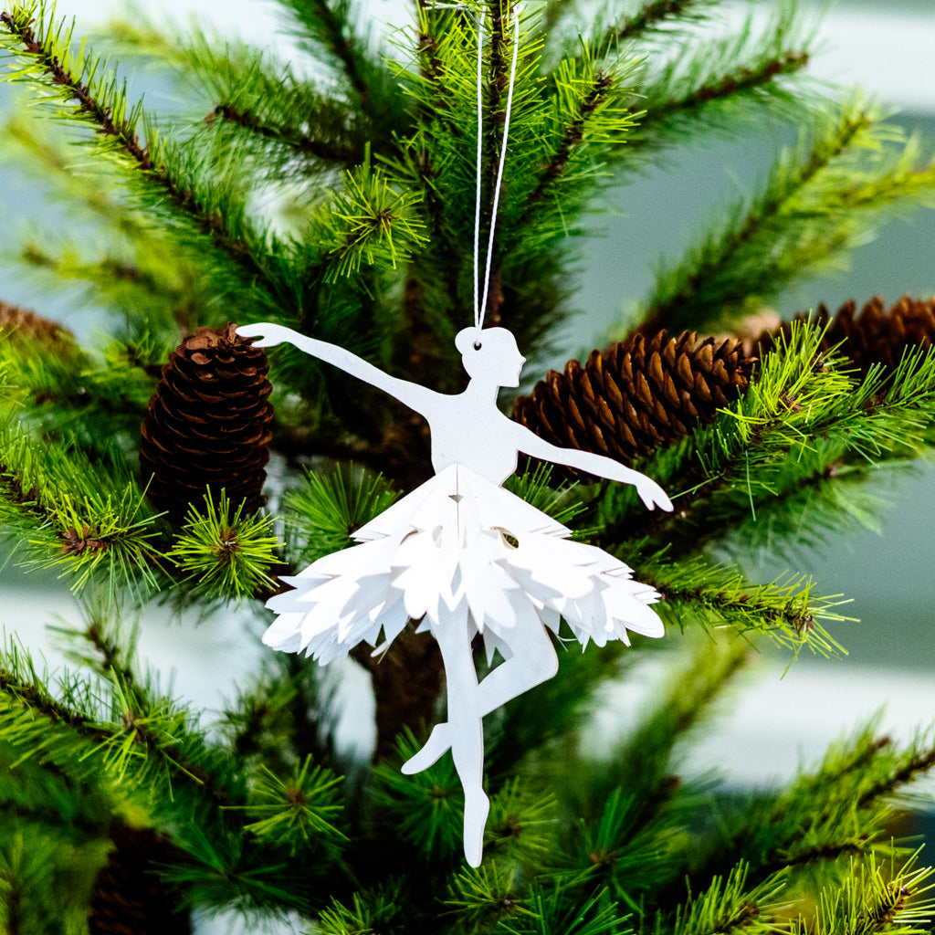 White Paper Plywood Winter Ballerina Ornament