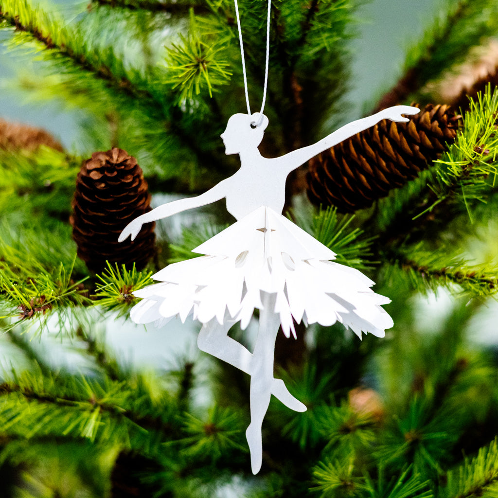 White Paper Plywood Winter Ballerina Ornament