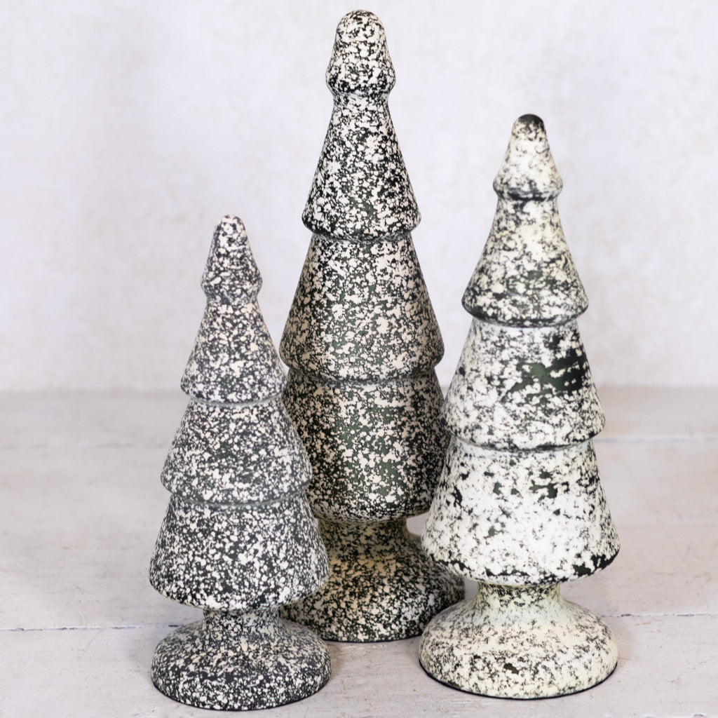 Dark Green and White Speckle Glass Tree Large