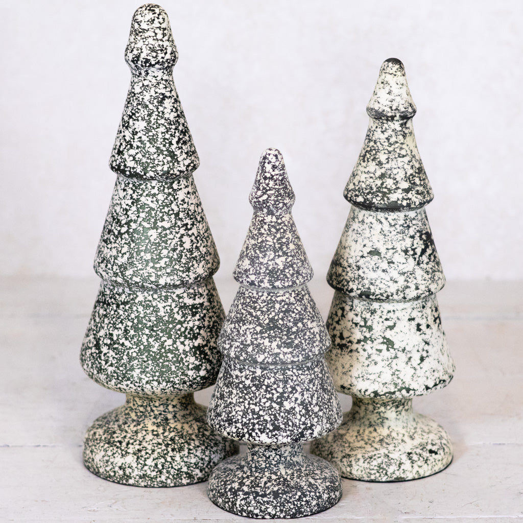 Dark Green and White Speckle Glass Tree Small