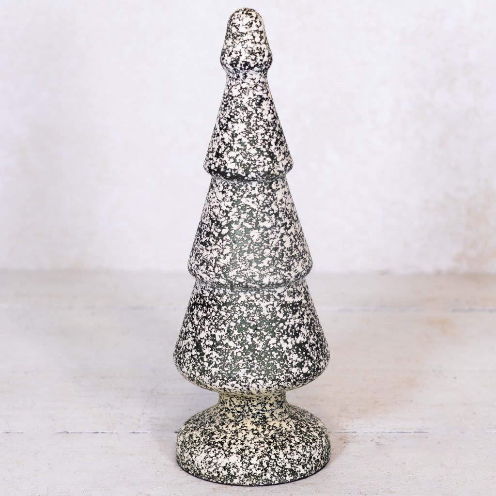 Dark Green and White Speckle Glass Tree Large