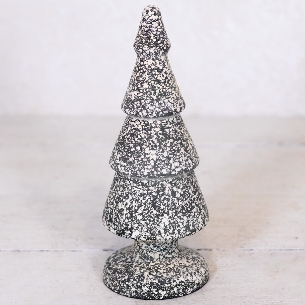 Dark Green and White Speckle Glass Tree Small
