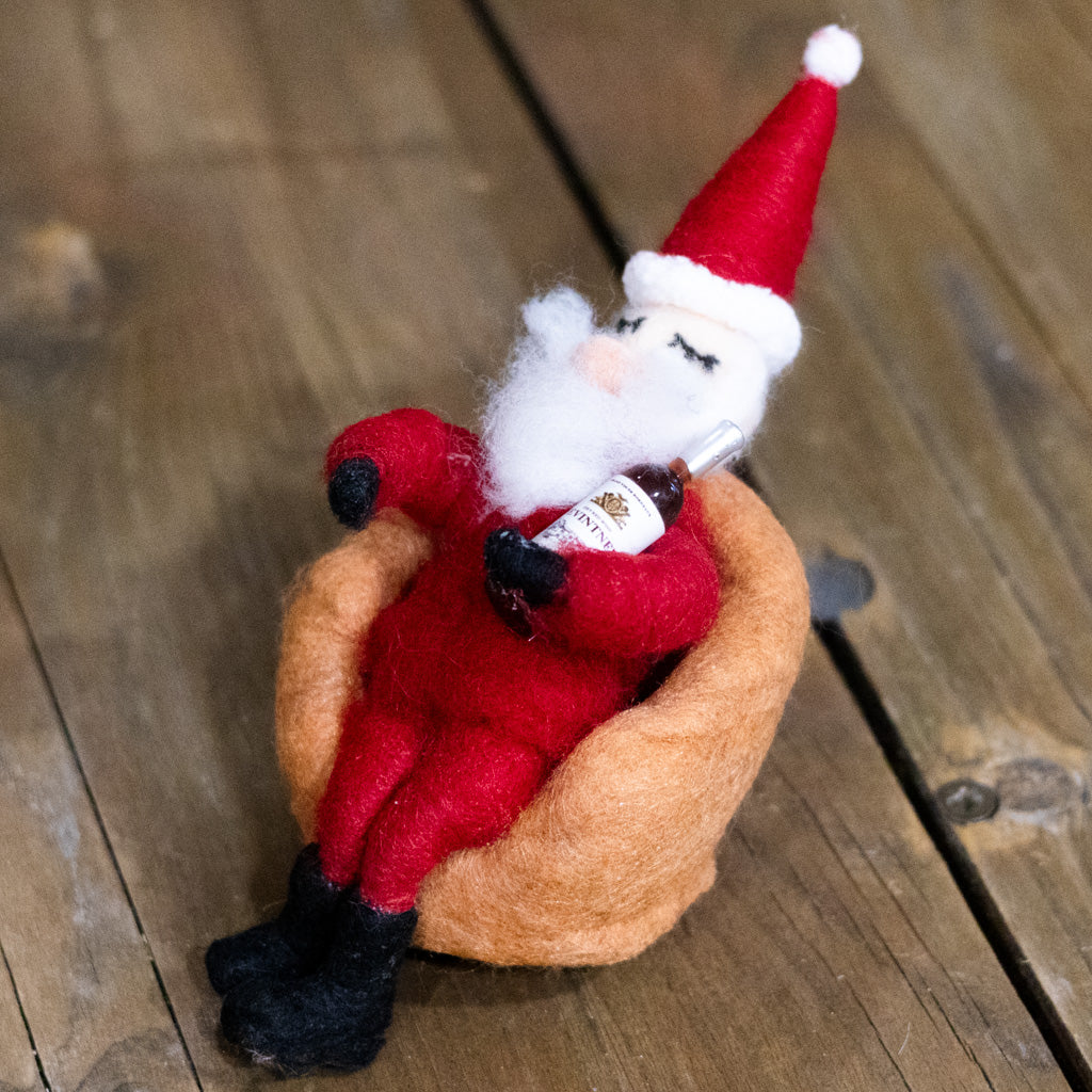 Felt Santa with Miniature Wine Bottle
