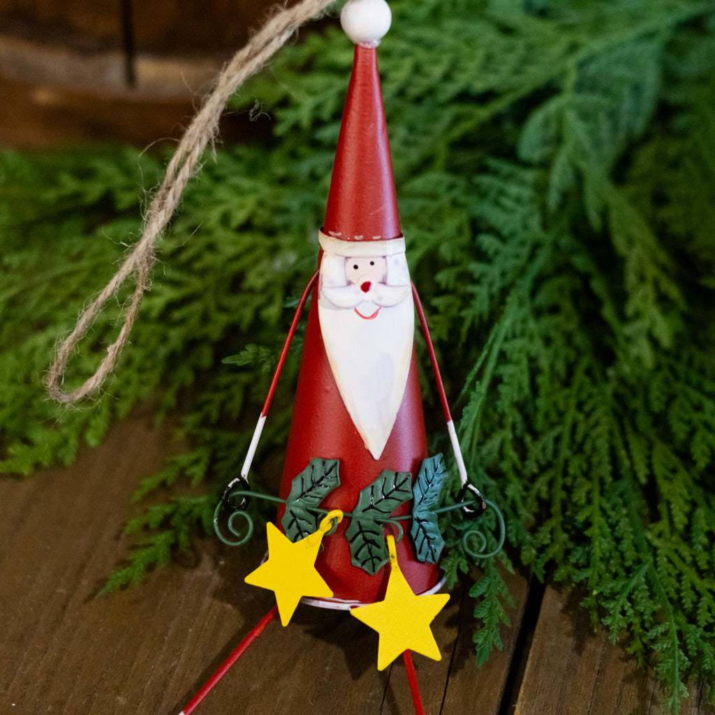 Cone Shaped Metal Santa with Stars