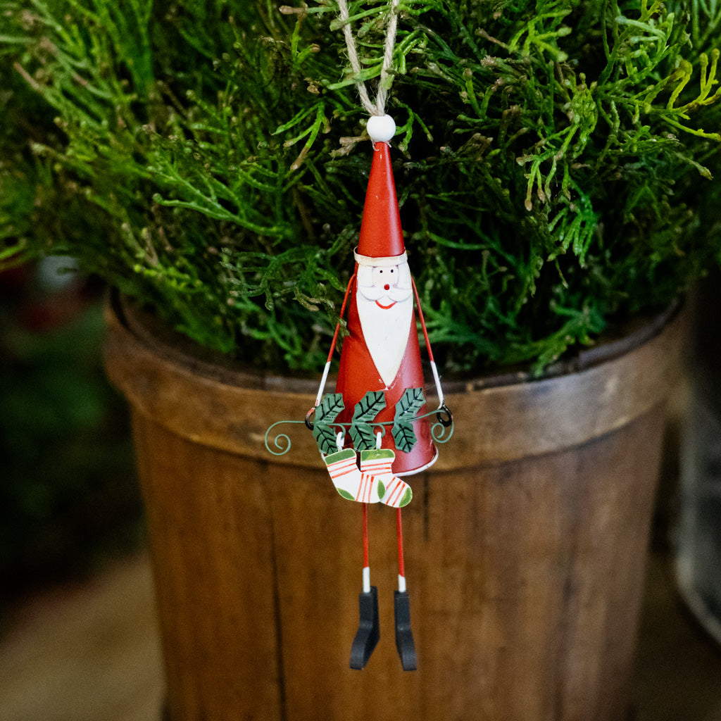 Cone Shaped Metal Santa with Stockings