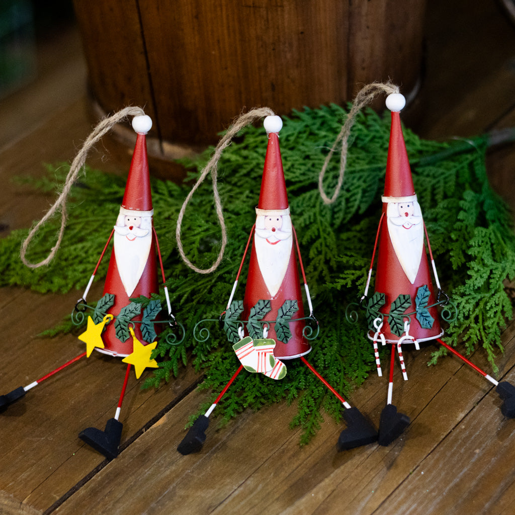 Cone Shaped Metal Santa with Stockings