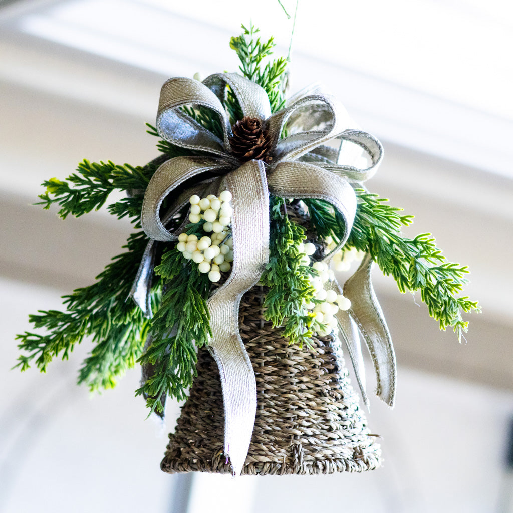 Embellished White Hanging Woven Bell