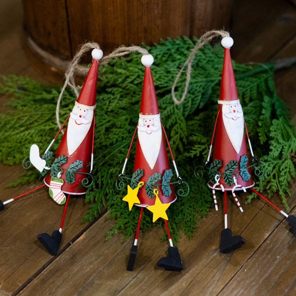 Cone Shaped Metal Santa with Stars