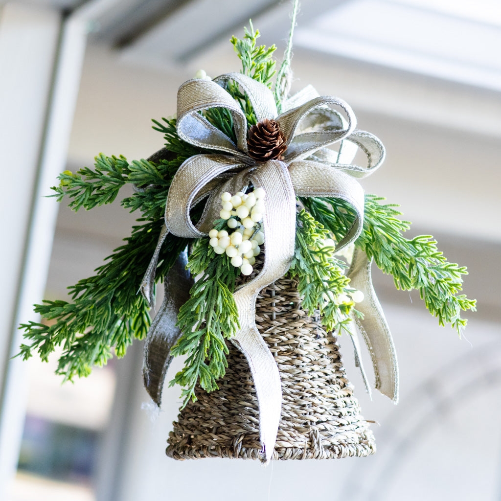Embellished White Hanging Woven Bell